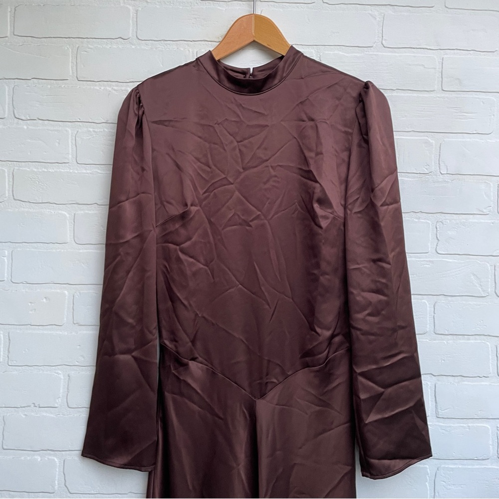 Reformation NEW with tags Nitara Satin Cafe Brown High Neck Midi Dress - Picture 4 of 13